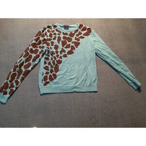 LBH Womens Sweater Small S Blue Giraffe Pattern Knit long sleeve